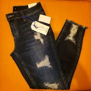 New Mid-Rise Crop Skinny Jeans | Ripped Dark Blue